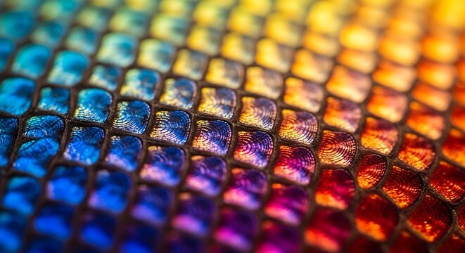 Abstract macro texture of iridescent reptile skin scales with rainbow gradient