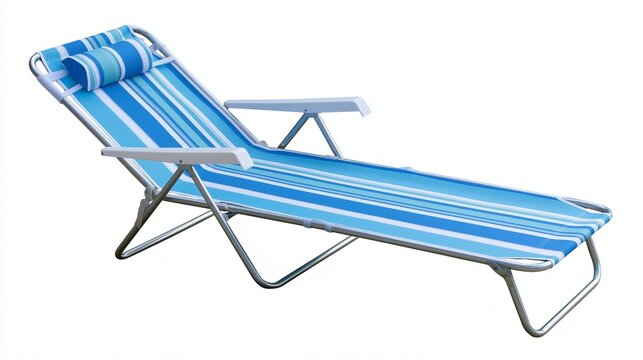 A folding beach chair with aluminum frame, lightweight and portable