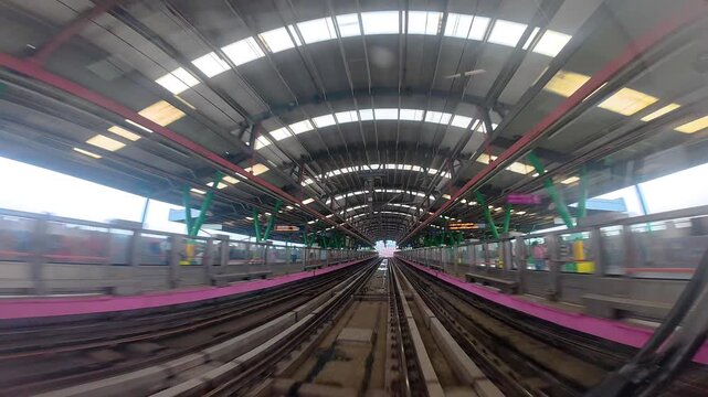 The view from the last coach of a driverless metro train and a video created by reversing the footage.