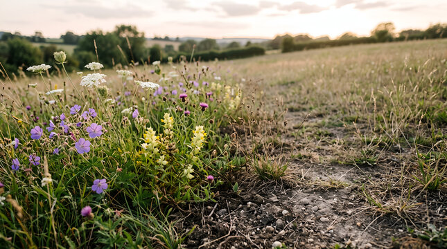 Biodiversity loss in a degraded meadow shows habitat simplification, reduced plant diversity, and ecological decline for conservation and corporate sustainability messaging.