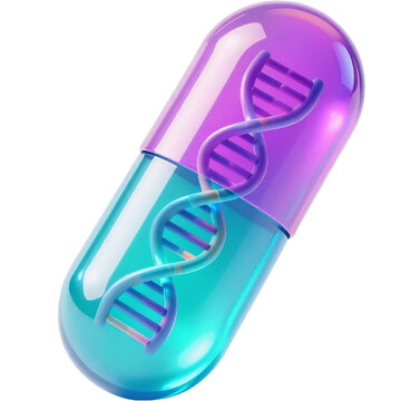 Transparent Pharmaceutical Capsule with Glowing DNA Strand, Science Tech Graphic