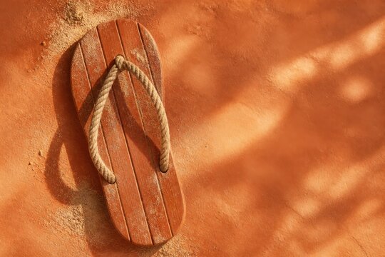 Flip flop sandal on sunlit sand with tropical summer resort mood