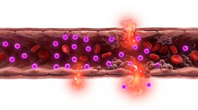 3D Microscopic Diagram of Endothelial Damage and Capillary Leak in Sepsis