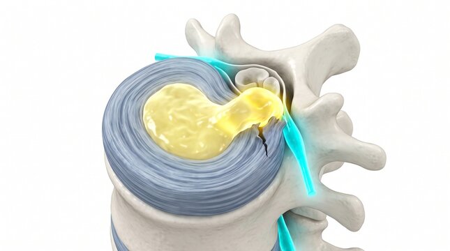 3D Anatomical Diagram of a Herniated Disc Compressing a Spinal Nerve