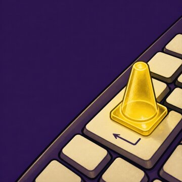 Traffic cone warning on keyboard for digital alert and online safety