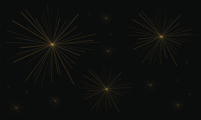 Fototapeta premium Golden firework bursts on a dark black background for festive celebration and holiday greeting card designs
