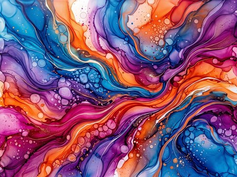 Abstract Alcohol Ink Background with Vibrant Fluid Acrylic Texture