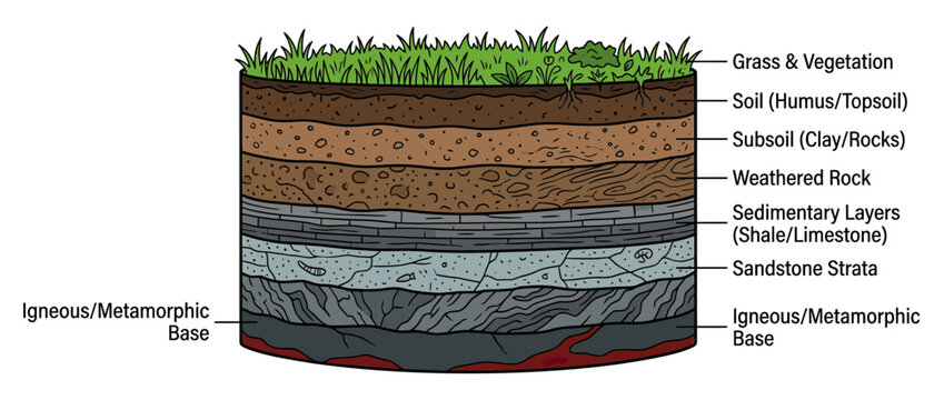 Cross-section of Earth's Soil Layers and Rock Strata