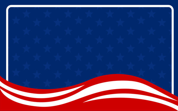 Dark blue background with white borders and red and white curved stripes. Ideal for patriotic design projects and American themed graphics.