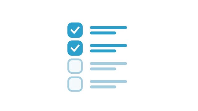 Blue task completion icon with checkmark symbol appearing on clean white background b-roll