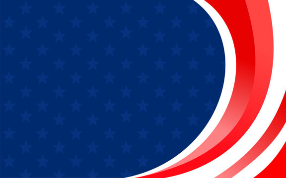 Blue background with white star pattern and red-white curved stripes, like an American flag. Suitable for patriotic themed designs or backgrounds.