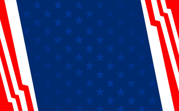 Blue background dark blue stars pattern with red-white diagonal side stripe borders. Suitable for patriotic designs, backgrounds, or festive events marketing.