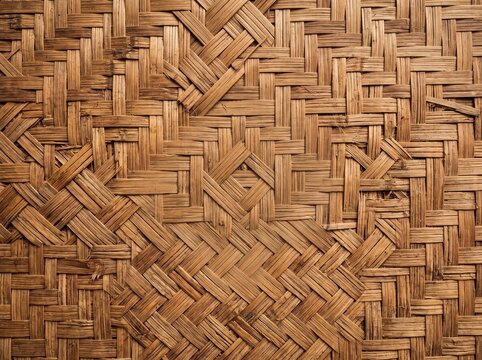 Traditional woven bamboo texture background with intricate natural craft pattern and vintage brown wicker surface detail
