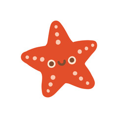 Naklejka premium Cute red starfish character vector illustration with spots. Ocean animal isolated on white background for nursery art, stickers, and summer marine decor