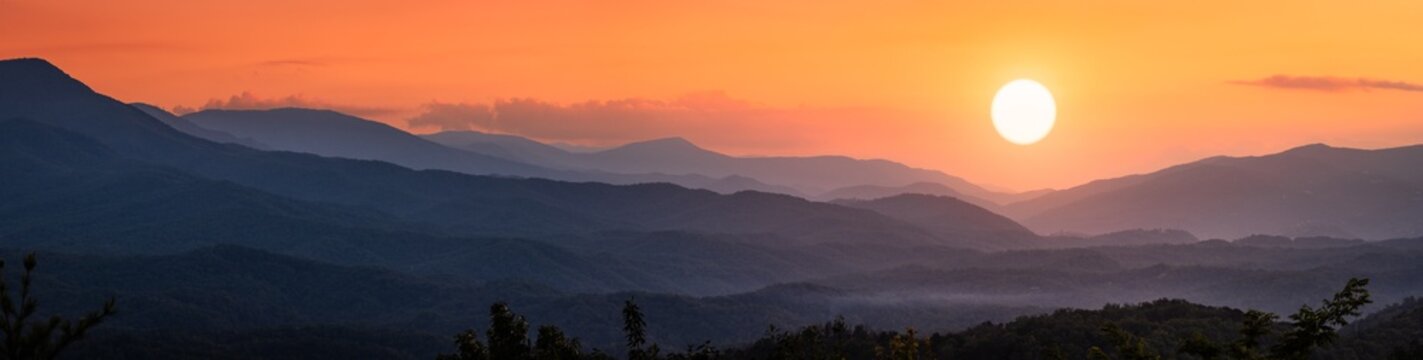 Sunset Over Mountain Range
