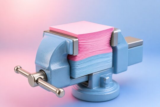 Vise Clamping Colorful Paper Stack in Soft 3D Render