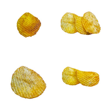 Rippled Potato Chips in Different Grouping, showcasing food quality control, product inspection, and snack manufacturing standards.