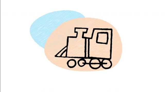 An animated hand-drawn classic vintage steam locomotive train blowing smoke. Ideal for historic railway museums, antique steam engines, heritage train travel, and retro transport. 
