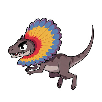 Cute Dilophosaurus cartoon dinosaur, chibi kawaii kids nursery PNG