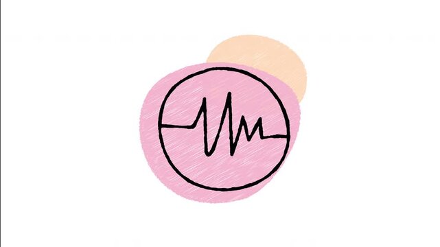 An animated hand-drawn earthquake alert pulse on a circular warning badge. Ideal for seismic activity warnings, natural disaster readiness, emergency alerts, and geological safety. 