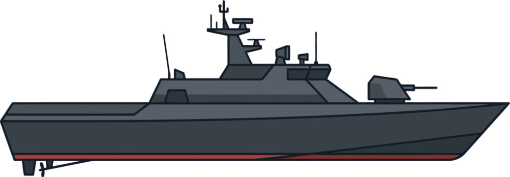 Modern Stealth Corvette Naval Patrol Boat Vector Illustration
