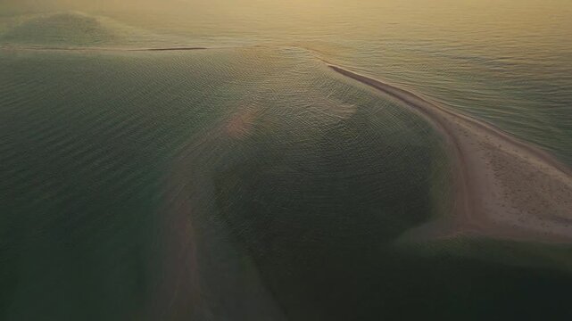 Aerial view of the scenic sandbar at Laem Haad Beach with crystal clear water and coastal patterns in KO YAO YAI, PHANG NGA, THAILAND.