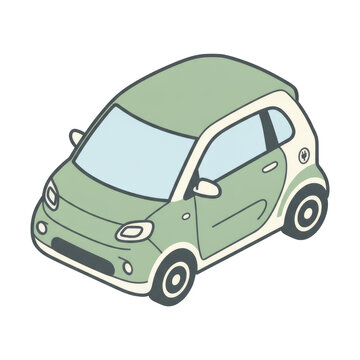 Isometric Compact Electric City Car Isolated on Transparent Background