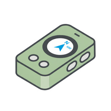 Isometric Electronic Compass and Navigation Device Isolated on Transparent Background