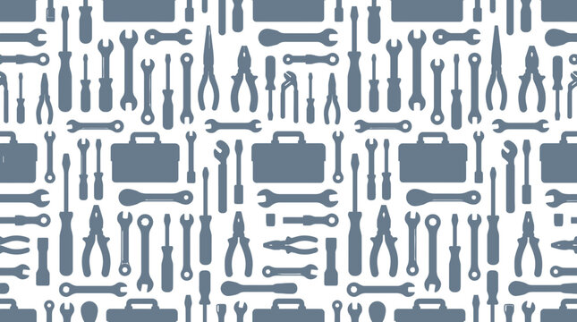 Seamless Pattern of Various Hand Tools and Toolboxes