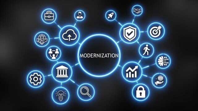 Futuristic Neon modernization HUD Concept with Connected Green Technology and Business Icons Abstract Background 4k video
