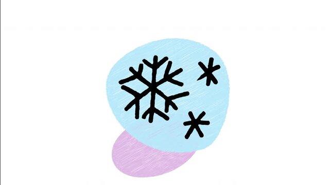 An animated hand-drawn detailed frozen ice snowflake crystal. Great for winter weather forecasts, snow warnings, holiday seasonal themes, freezing temperatures, and ice sports. 