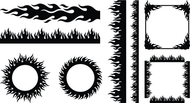 Flame Border and Fire Frame Silhouette Collection for Decorative Design Elements