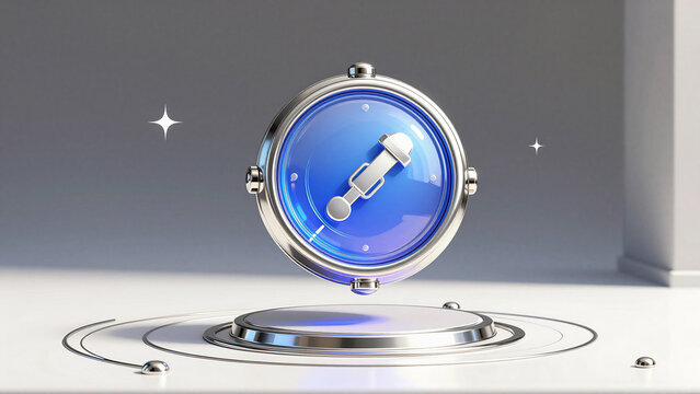Sleek futuristic digital gauge on a minimalist stage, symbolizing optimal performance and technological progress