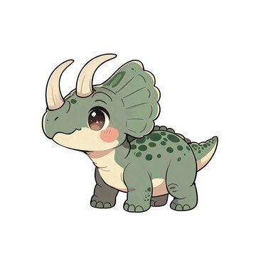 Cute Zuniceratops cartoon dinosaur, chibi kawaii kids nursery PNG