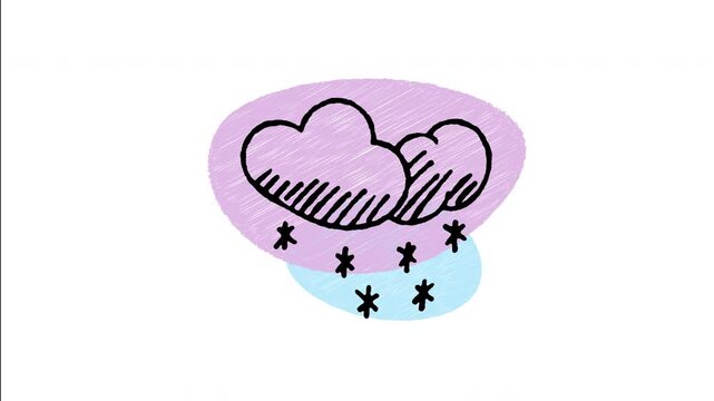 An animated hand-drawn dark cloud dropping snowflakes during a snowfall. Ideal for snowstorm alerts, winter blizzard forecasts, cold weather updates, and snowfall warnings. 
