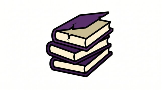 spooky classroom background concept. Stack of three purple and beige books with a cartoonish style.