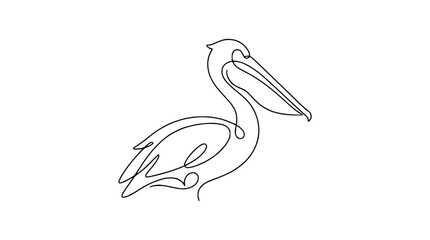 Obraz premium Single line drawing of a pelican bird minimalist art isolated on transparent background vector illustration