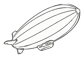 Minimalist line art zeppelin airship isolated on whi.... Generative AI © Roman