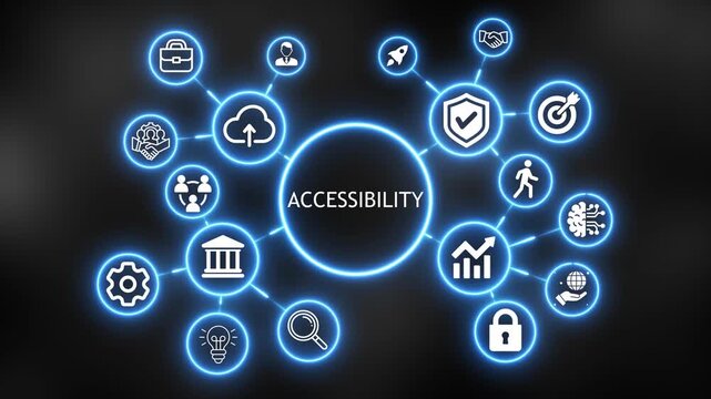 Futuristic Neon accessibility HUD Concept with Connected Green Technology and Business Icons Abstract Background 4k video