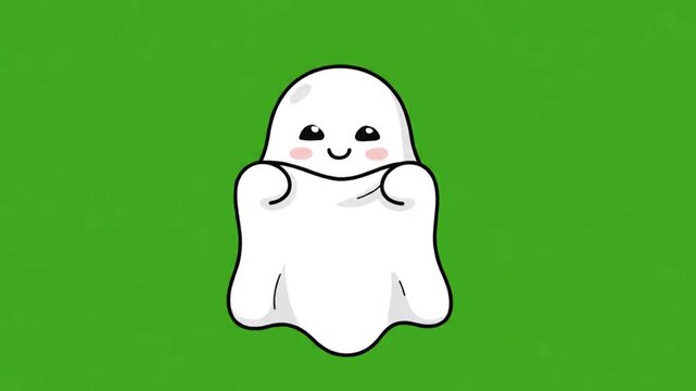 Shy Cute Ghost Hiding Under Blanket Sheet on Green Screen. 4K Video