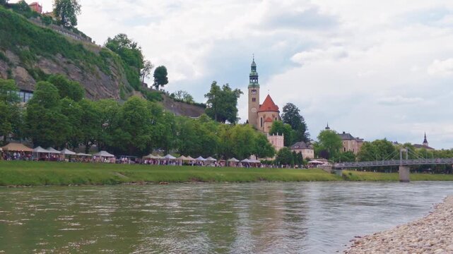 Christuskirche and Salzach River in Salzburg, Austria