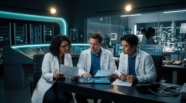 Scientific Team Collaborating In Modern High-Tech Laboratory