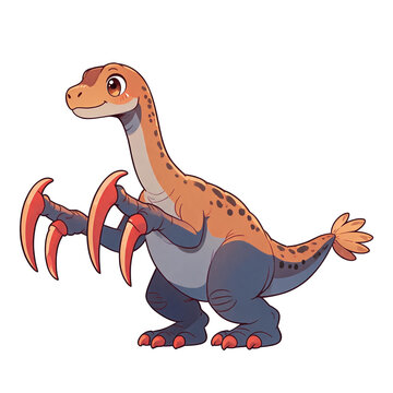 Cute Therizinosaurus cartoon dinosaur, chibi kawaii kids nursery PNG