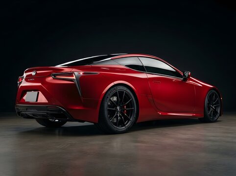 Striking Vibrant Red High-Performance Coupe Showcased in Dramatic Low-Light Studio Setting with Sleek Aerodynamics