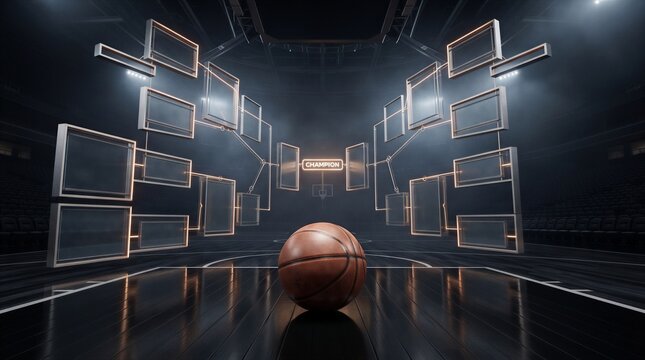 Basketball tournament championship bracket concept for playoff competition, sports event strategy, team progression, and victory