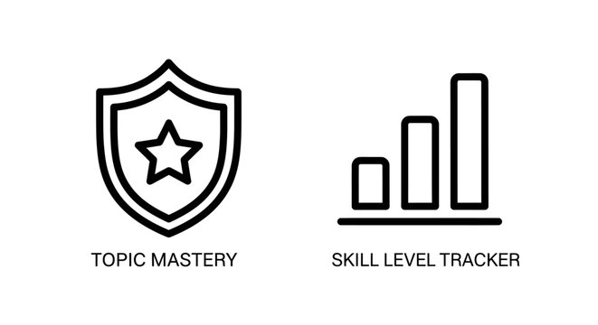 Topic mastery and skill level tracker business icons with business
