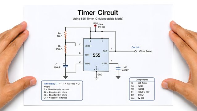555 Timer IC Monostable Circuit for Adjustable Time Delay and Pulse Generation