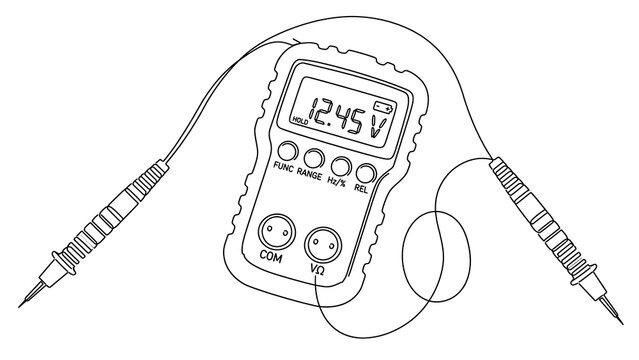 Digital multimeter with probes on white background.