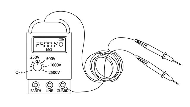 Digital multimeter with probes on white background.