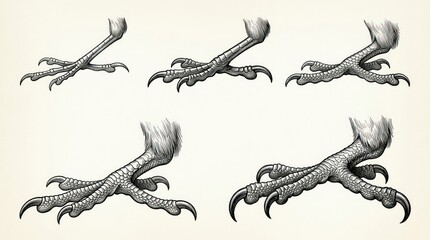 Fototapeta premium Professional Black and White of Detailed Clawed Limbs and Feet with Textured Skin Patterns with high quality professional line art symbols for modern creative design and digital branding projects